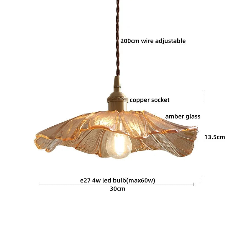 Copper Glass LED Pendant Lamp with Knob Switch - Modern Hanging Light Fixtures