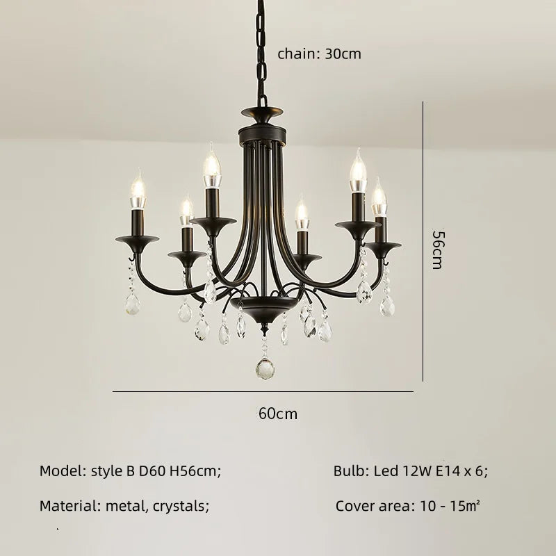 Black Metal Crystal Chandelier: Artistic LED Lighting for Home Decor