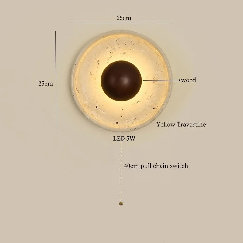 Afralia™ Nordic LED Wall Lamp Wood Yellow Travertine Mirror Light