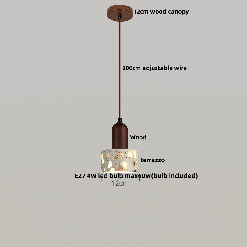 Afralia™ LED Terrazzo Pendant Lamp White Stone Wood Hanging Light