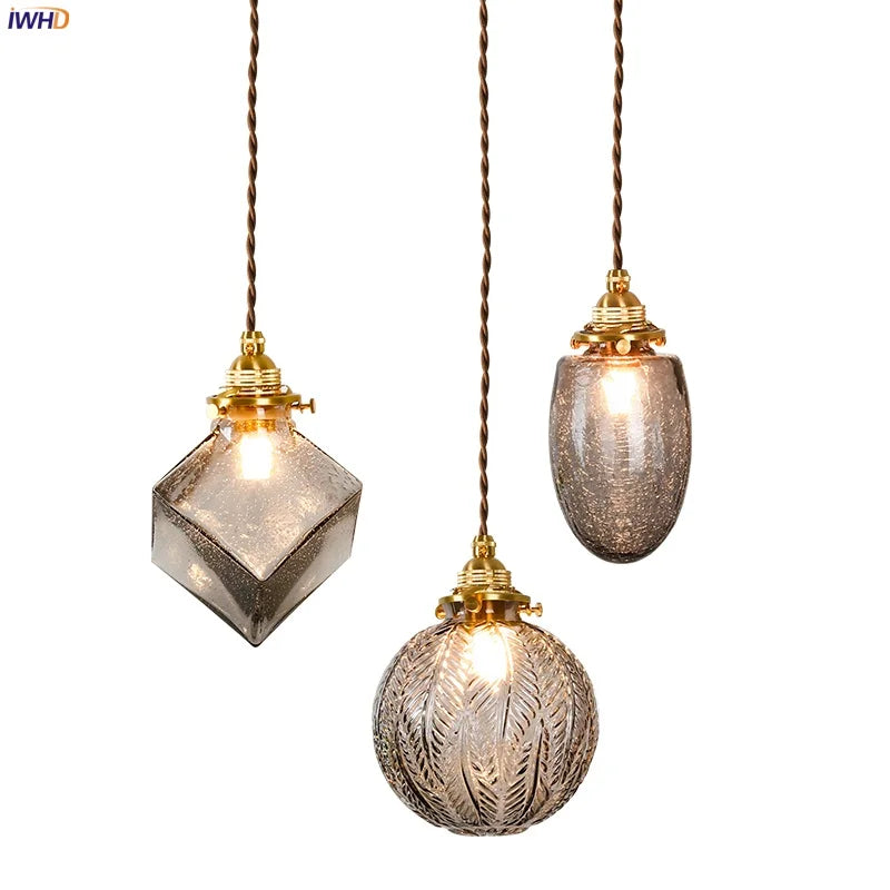 Afralia™ Smoke Gray Glass LED Pendant Light for Home Decor in Brass Finish