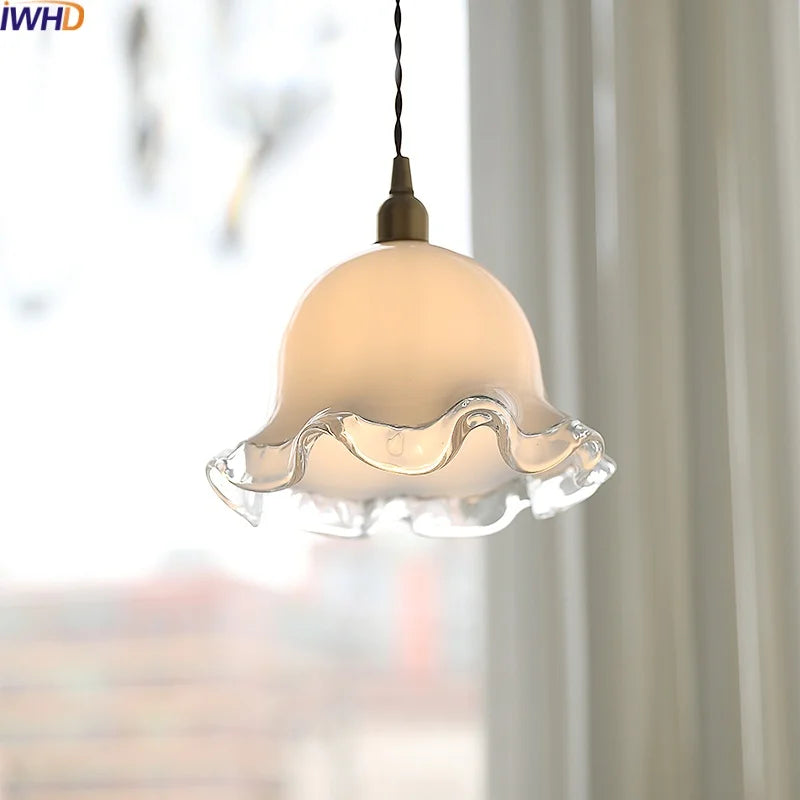 Copper Glass Chandelier LED Pendant Lights for Dining Room Bedroom Bar