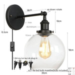 Afralia™ Glass Globe LED Wall Light Fixture Single Arm Bedside Lamp Vintage Industrial Style