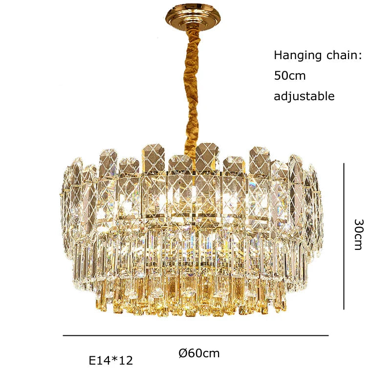 Gold Lustre Chandelier LED Crystal Light Fixture - Postmodern Luxury Hanging Lamp