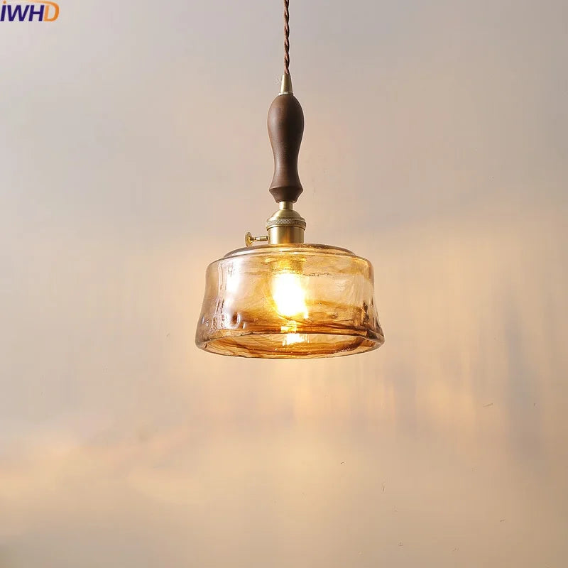Amber Glass Pendant Lamps Copper Modern Hanging Lights for Living Dining Bedroom