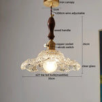 Copper Glass Pendant Light Fixture with Wood Handle & LED Bulb