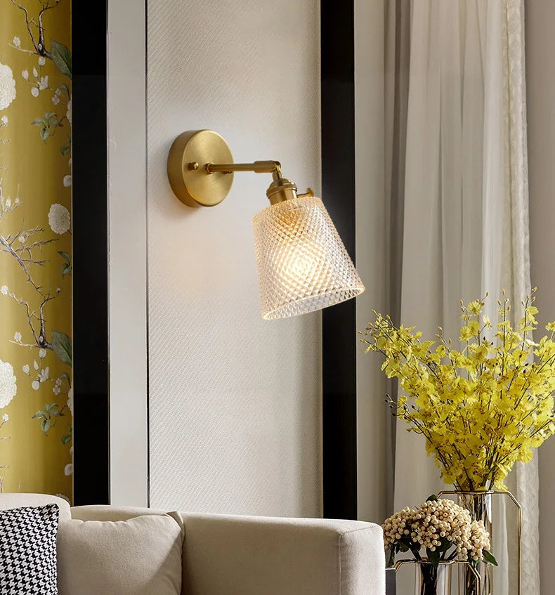 Clear Brass Glass LED Wall Lamp Pull Chain for Living Room Bedroom Loft