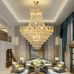 Gold Round Chandelier Dimmable LED Stair Lights Luxury Suspension Lamp
