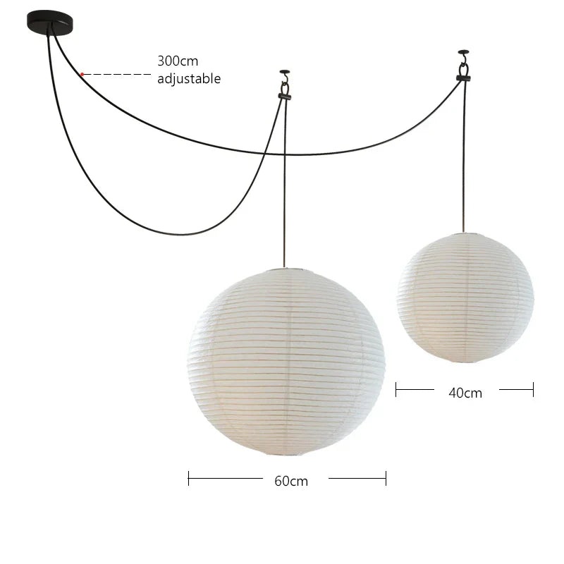 Round Rice Paper LED Pendant Lights for Home Decor Chandelier