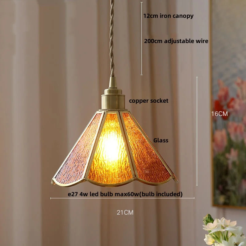 Walnut Wood Loft LED Pendant Lights Glass Hang Lamp Home Decor