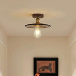 Nordic LED Ceiling Light Amber Glass Wood Brass Flush Mount Lamp