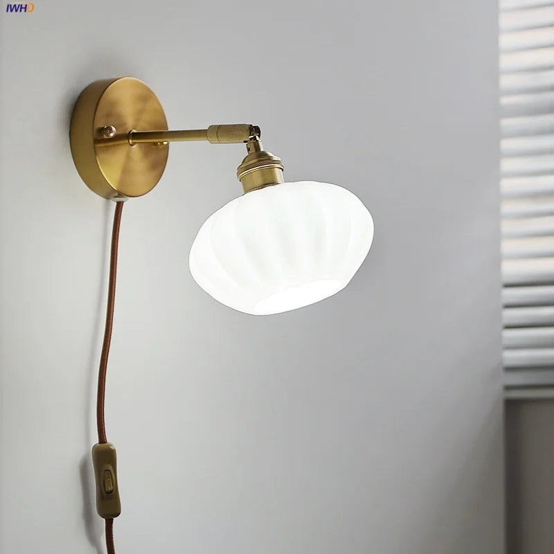 White Glass LED Wall Light | Modern Rotate Plug-In Sconce Lampara De Pared