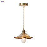 Amber Glass Pendant Light Fixture with Copper Knob Switch