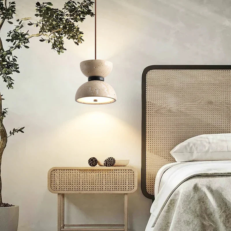 Yellow Travertine LED Hanging Pendant Light for Home Decor Bedroom Dining Living Room