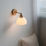 Copper Rotate LED Wall Lights with White Glass & Wood - Modern Nordic Design