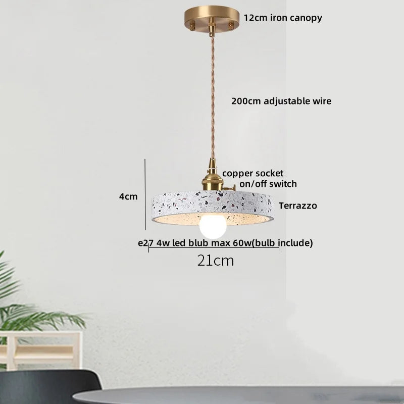 Afralia™ Terrazzo LED Pendant Lamp: Colorful Copper Modern Hanging Light