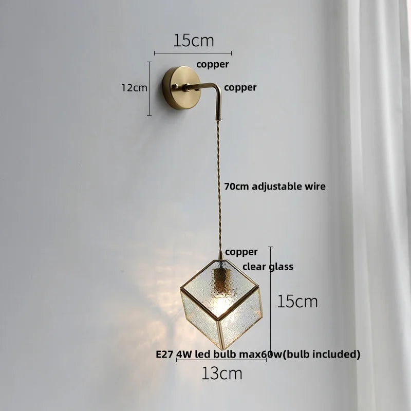 Modern Clear Glass LED Wall Light with Pull Chain for Bar, Cafe, Bathroom Mirror