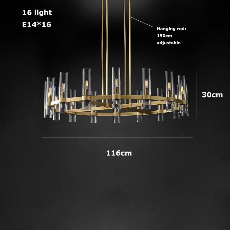 Modern Copper Glass Black Gold Round Chandelier LED Lighting Fixture