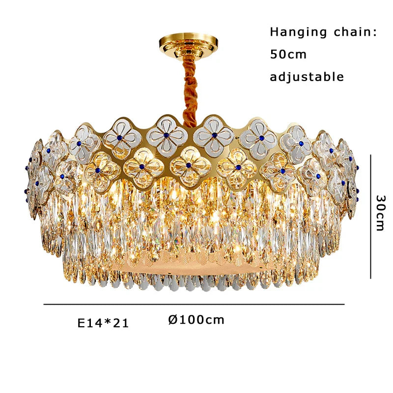 European Crystal Luxury Chandelier Gold Room Decor Hanglamp