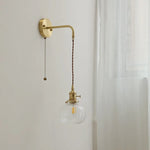 Glass Copper LED Wall Lights with Knob Switch, Modern Bedside Lamp