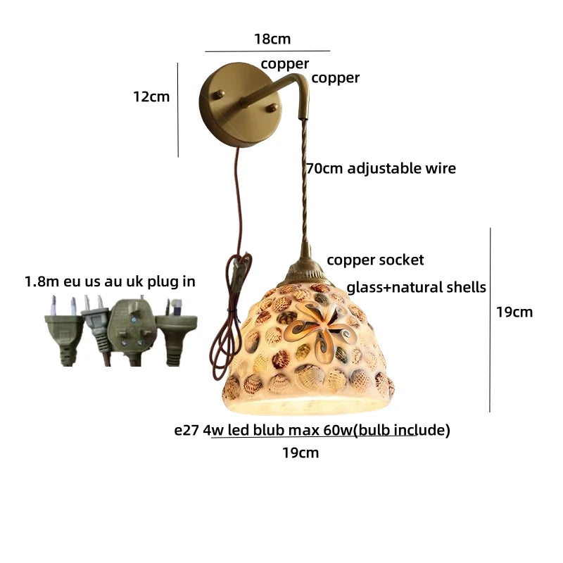 Nordic Modern LED Wall Sconce Natural Shell Colored Glass Stair Light