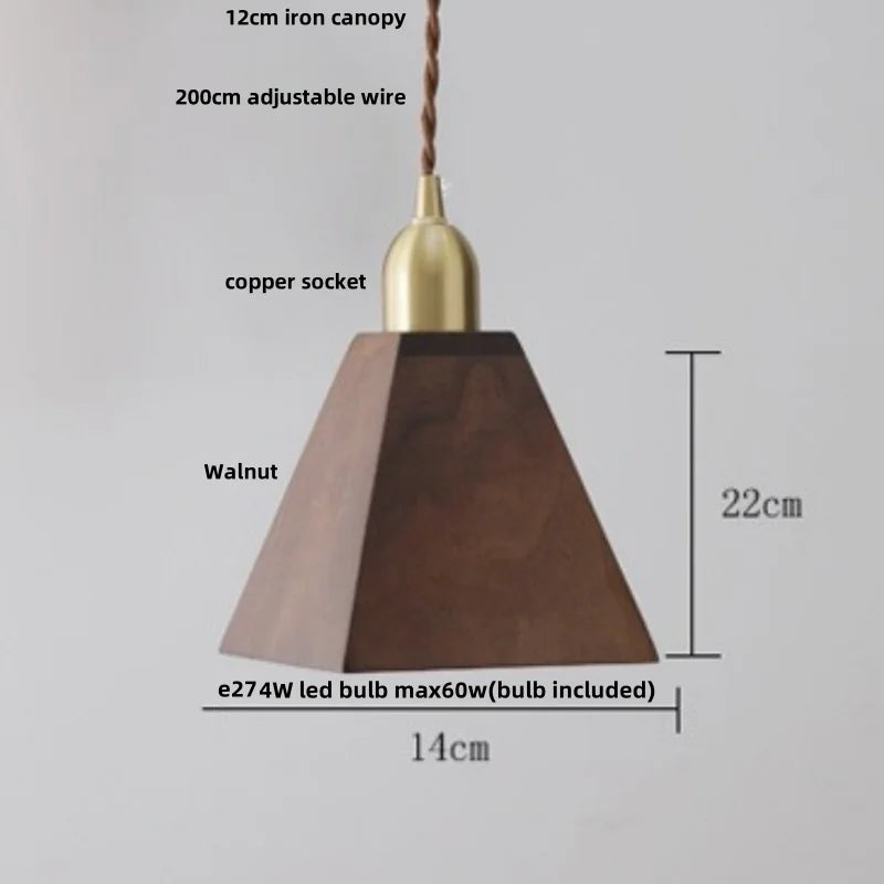 Afralia™ LED Pendant Lamp: Japan Style, Copper Socket, Walnut Wood, Adjustable Hanging Light