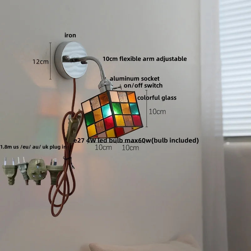 Modern Colorful Glass Wall Sconce with Pull Chain and Flexible Arm
