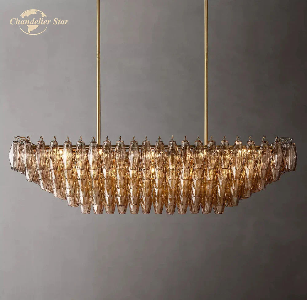 Chiara Smoke Glass Tiered Chandelier - Modern Large Rectangular Hanging Lights