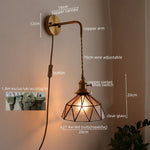 Copper Glass Pull Chain LED Wall Sconce for Indoor Living Room Stairway Lighting