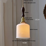 Nordic LED Pendant Light White Ceramic Walnut Wood Hanging Lamp