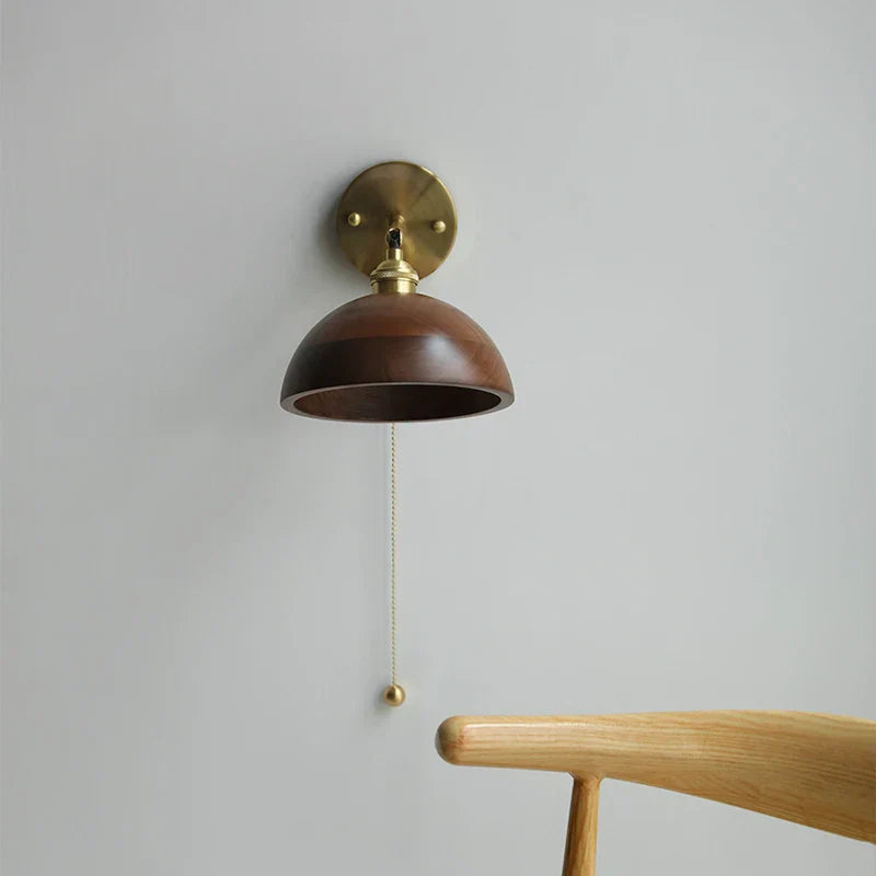 LED Walnut Wood Wall Sconce with Pull Chain Switch