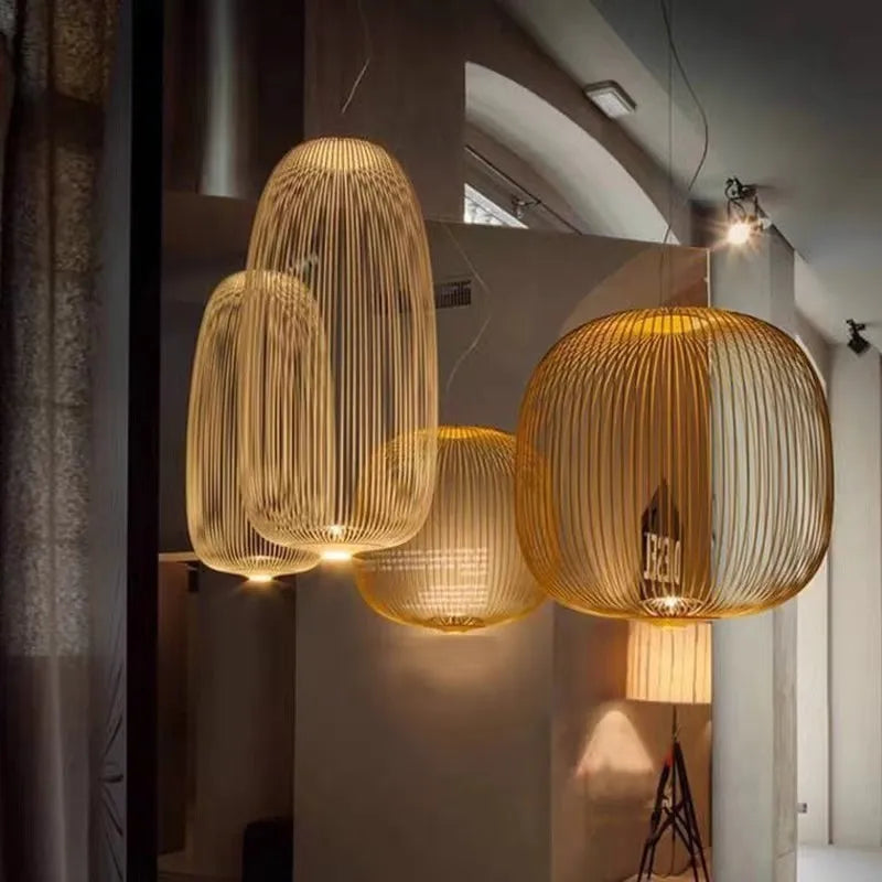 Spokes Pendant: Minimalist Birdcage Hanging Light for Villa, Lobby, Staircase & Home Decor