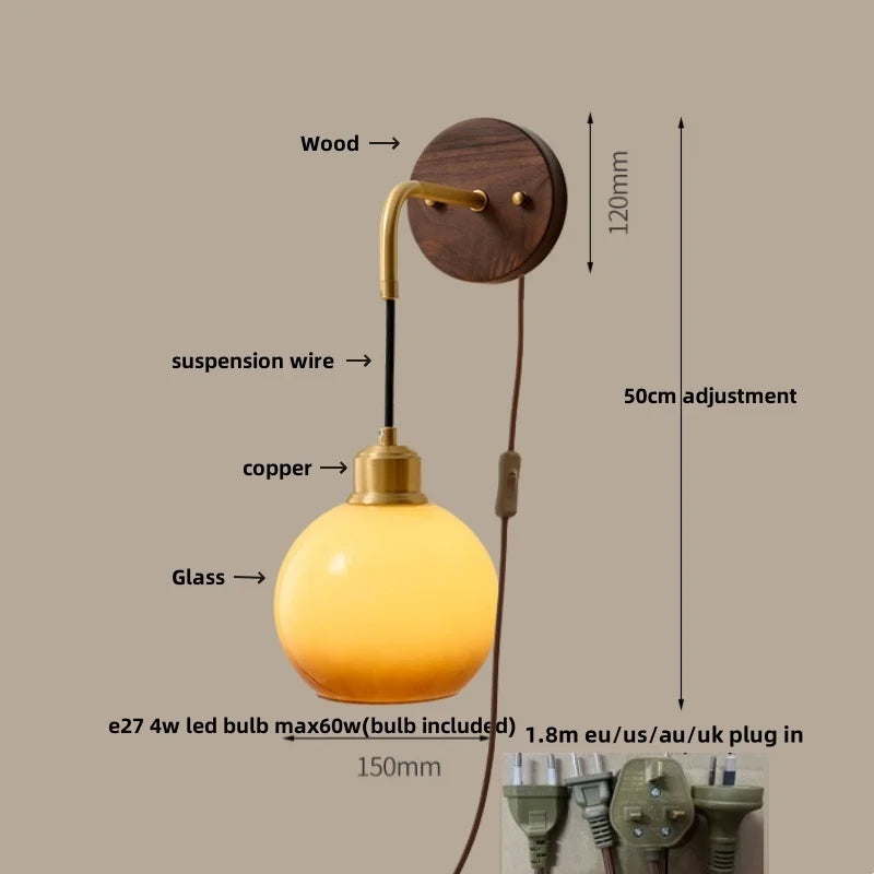 Walnut Wood LED Wall Lamp: Modern Nordic Resin Bathroom Mirror Stair Light