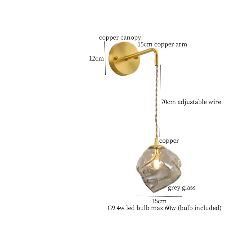 Lava Ice Glass LED Wall Sconce Brass Vintage Wandlamp