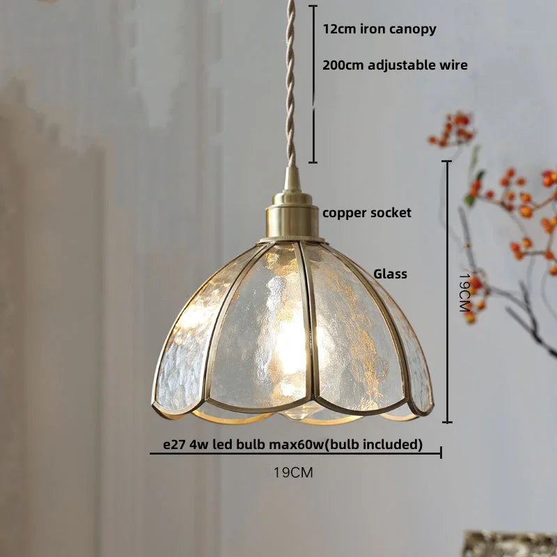 Loft Style Copper Glass Pendant Light - Adjustable Dining Room Hanging Lamp