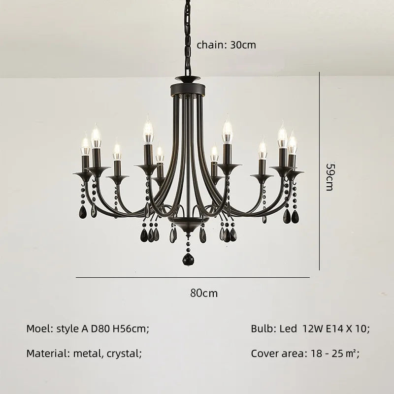 Black Metal Crystal Chandelier: Artistic LED Lighting for Home Decor