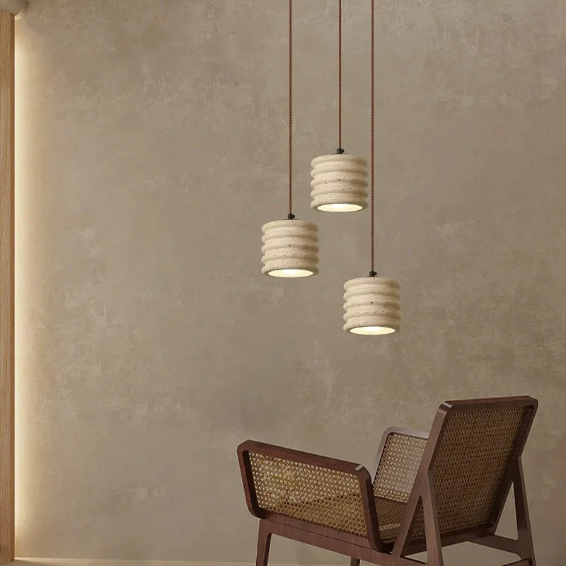 Afralia™ Wabi Sabi LED Pendant Lamp Yellow Travertine Interior Lighting for Living Room