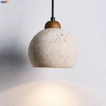 Afralia™ Vintage Wabi Sabi LED Pendant Lights Wood Yellow Travertine Hanging Lamp