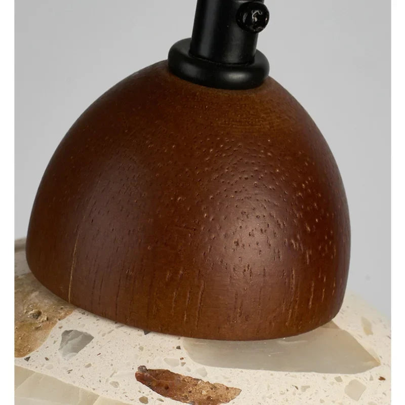 Terrazzo Stone Glass Pendant Light Fixture Wood Knob Switch LED Hang Lamp