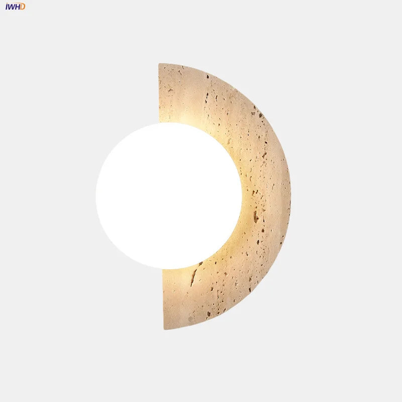 Yellow Cave Stone LED Wall Lights for Modern Spaces, Glass Globe Sconce.