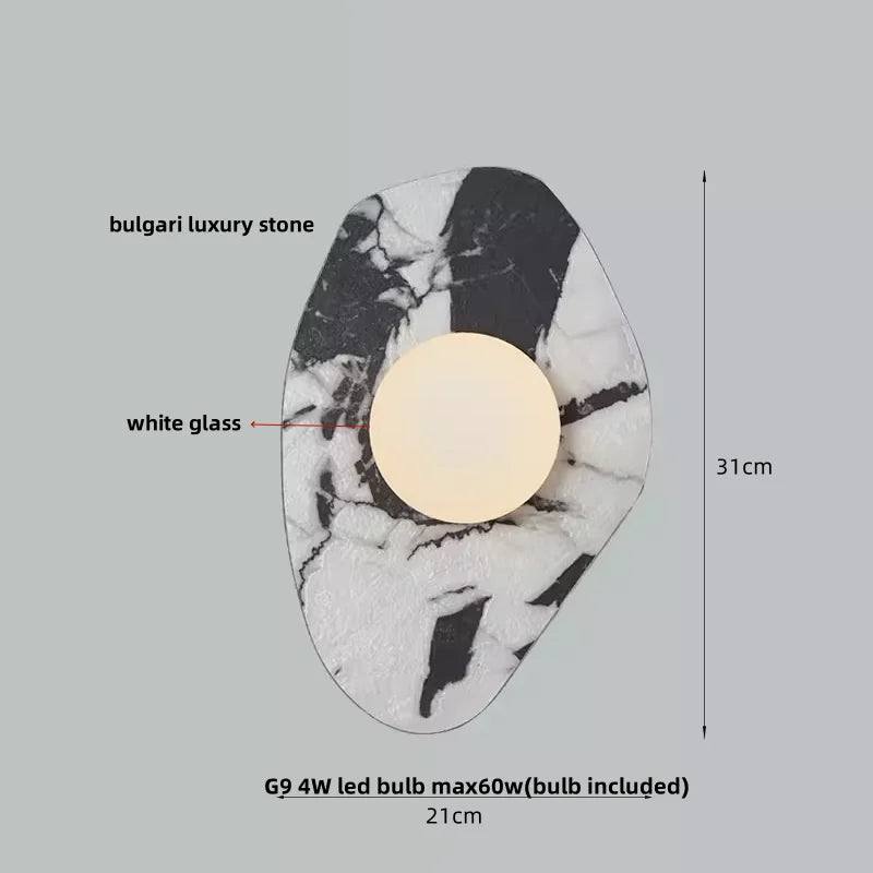 White Glass LED Wall Sconce | Modern Bulgari Luxury Stone Vanity Light