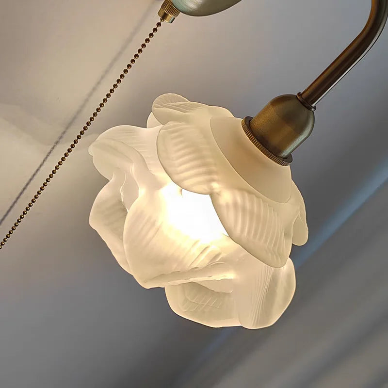 Pink Glass Copper Wall Sconce Pull Chain Switch Stair Light Fixtures