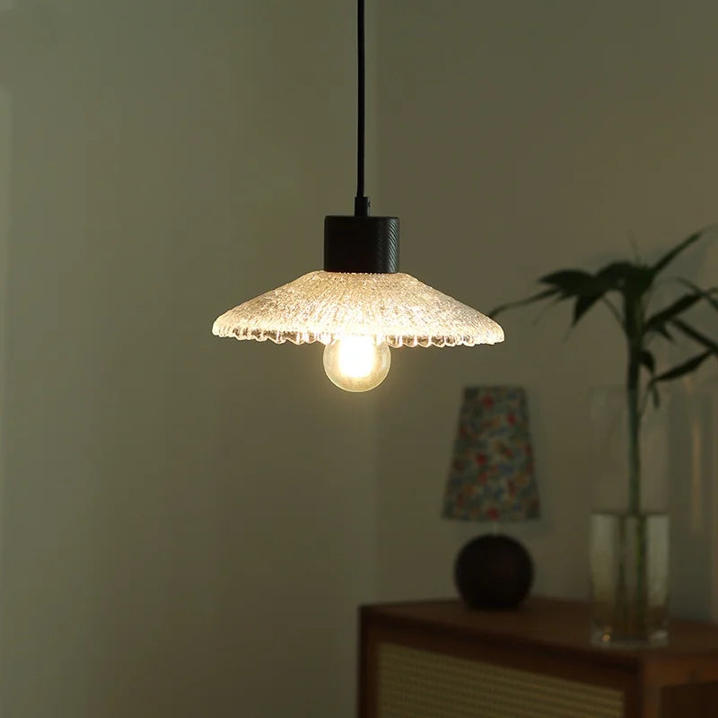 Clear Glass LED Pendant Light Fixture Wood Hanging Lamp