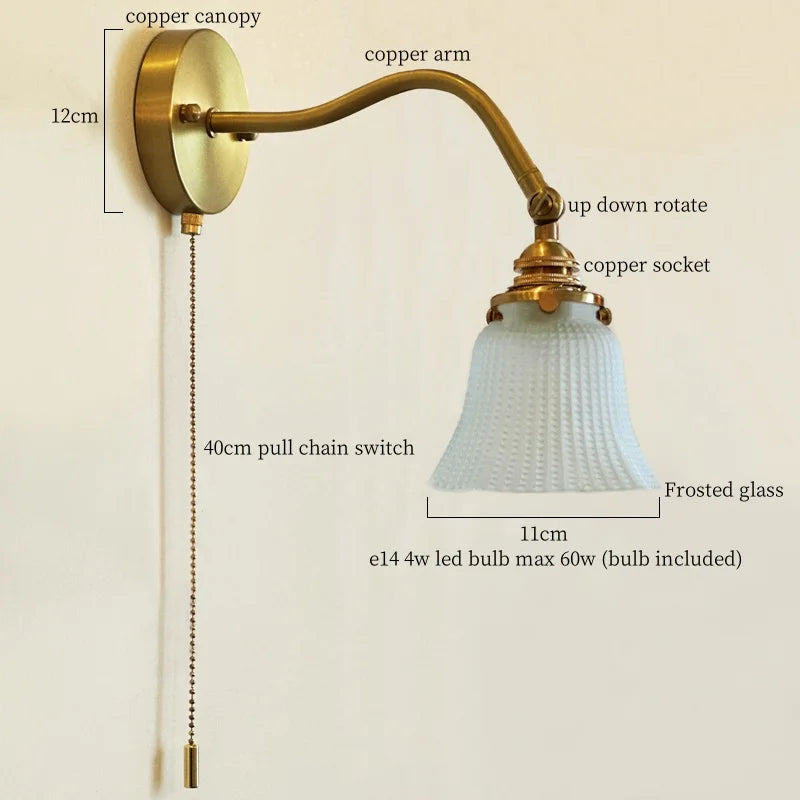 Afralia™ Glass LED Wall Light Fixture Bedroom Stair Living Room Bedside Lamp Vintage Copper