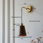 Wood LED Wall Lamp with Copper Socket & Pull Chain Switch - Adjustable Staircase Light