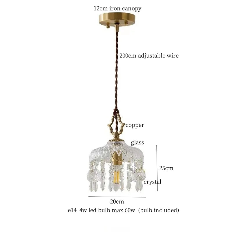 Crystal Glass LED Copper Pendant Lights for Bedroom Living Dining Room