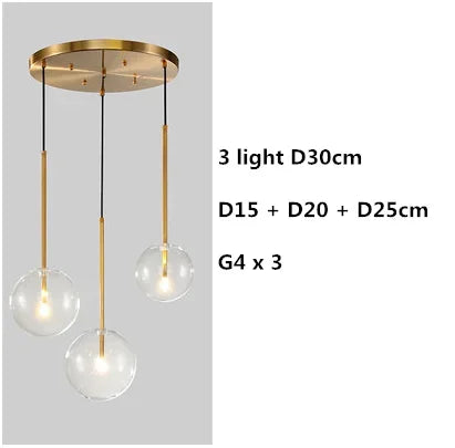 Clear Glass Globe LED Pendant Chandelier for Dining Room and Living Room