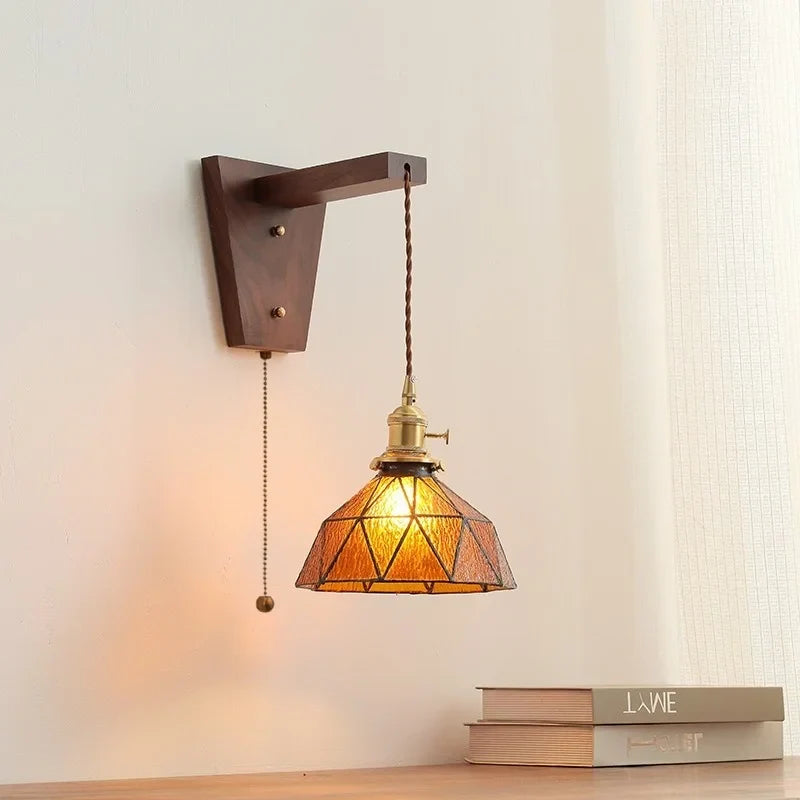 Walnut Glass LED Wall Light Fixture | Modern Bedroom Bathroom Living Room Lamp