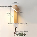 Yellow Travertine Wood Canopy LED Wall Light, Japan Style Bedside Lamp