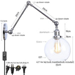 Chrome Industrial LED Wall Sconce Swing Arm Clear Glass Lamp